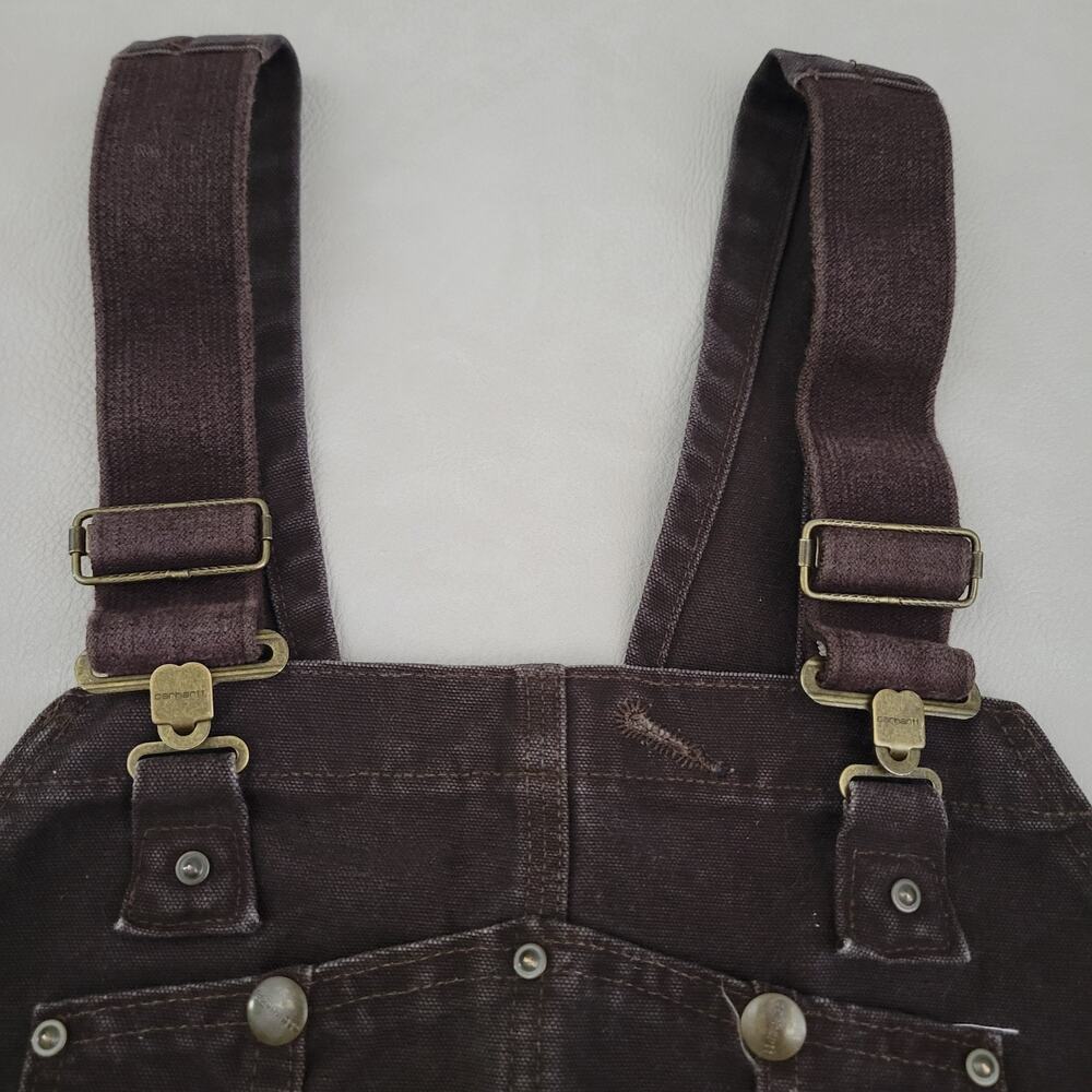 Y2k Carhartt Bib Overalls Brown Double Knee R06 DKB Unlined Workwear 44x32 - Picture 5 of 13